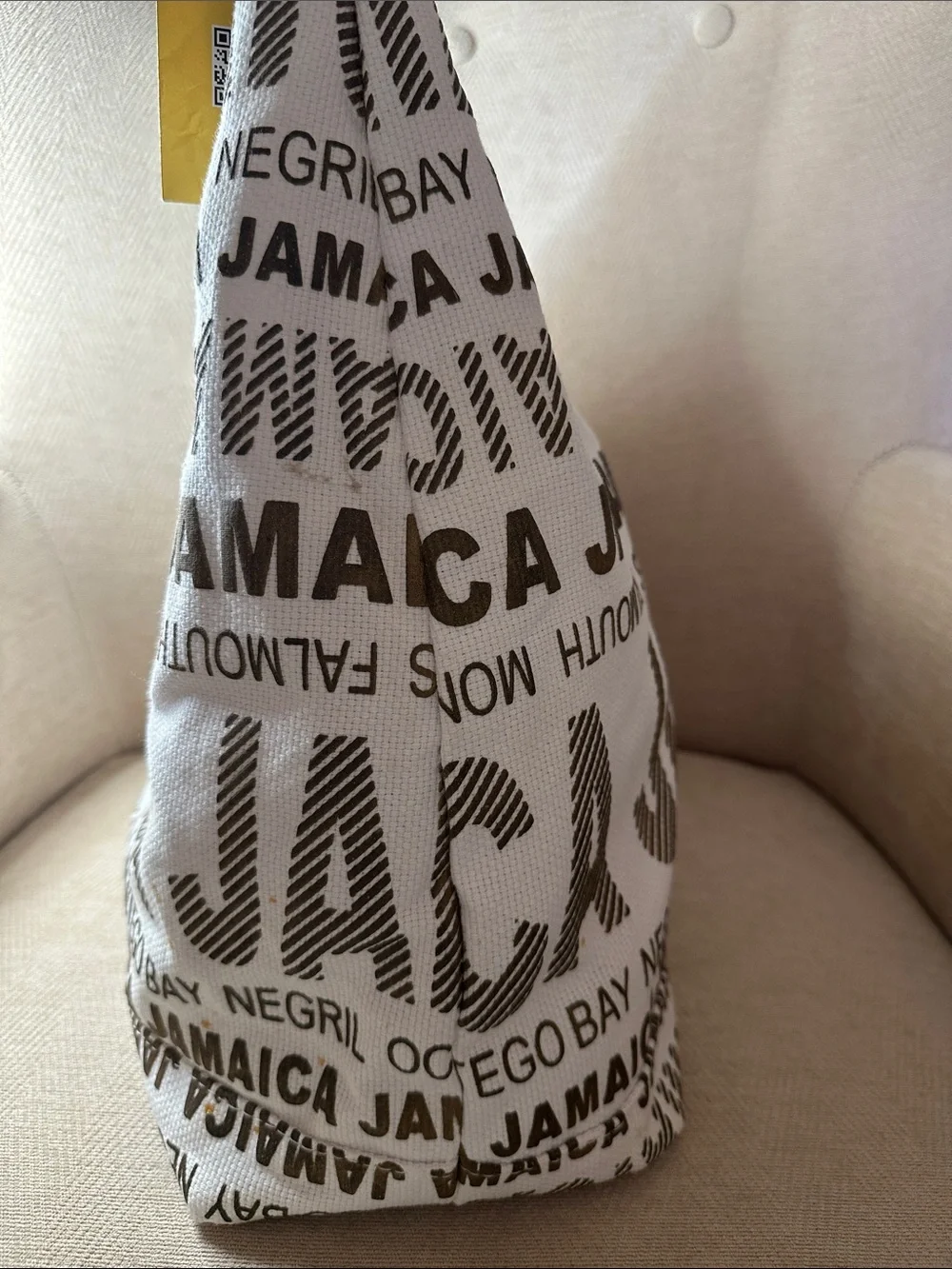 Jamaica Print Canvas Tote Bag in White and Brown